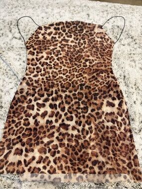 Size Small Leopard Print Mesh Slip Dress - Brown & Black